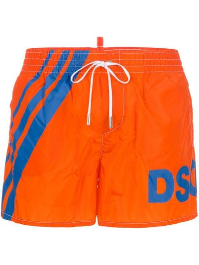 Shop Dsquared2 Dsq Logo Printed Swim Shorts - Orange