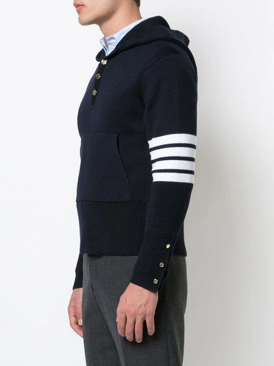 Shop Thom Browne Pullover Hoodie With Rib Stitch In Navy Merino