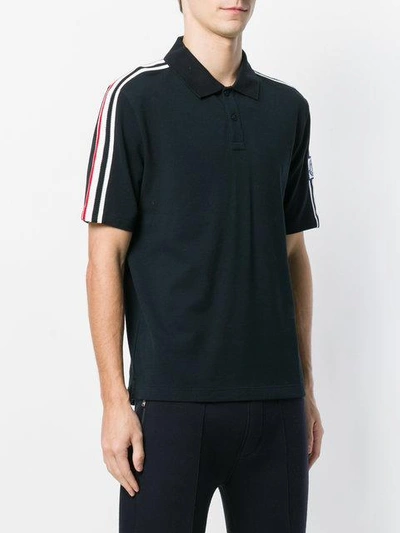 Shop Moncler Striped Shoulder Polo Shirt - Black