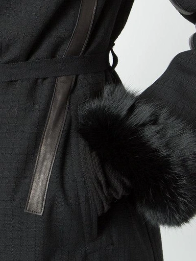 Shop Takahiromiyashita The Soloist Tie Detailed Coat With Fur Cuffs In Black