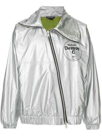 Shop Sankuanz Diagonal Zip Lightweight Jacket In Metallic