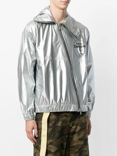 Shop Sankuanz Diagonal Zip Lightweight Jacket In Metallic