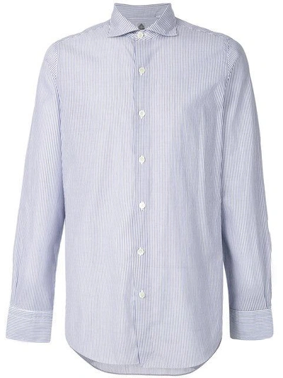 Shop Finamore Napoli Long Sleeved Stripe Shirt In Blue