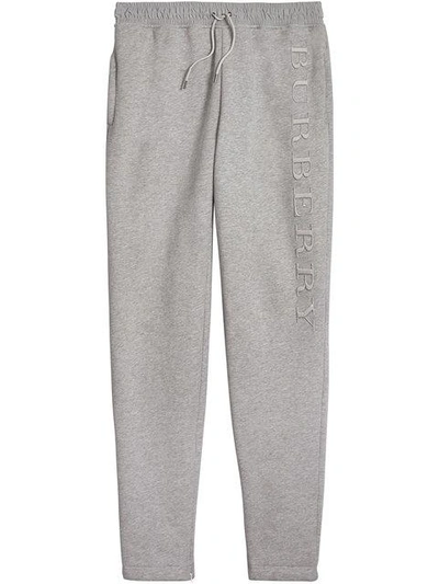 Shop Burberry Embroidered Logo Sweatpants - Grey