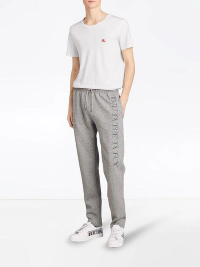 Shop Burberry Embroidered Logo Sweatpants - Grey