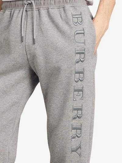 Shop Burberry Embroidered Logo Sweatpants - Grey