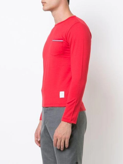 Shop Thom Browne Rwb Pocket Trim Long-sleeve Tee In Red