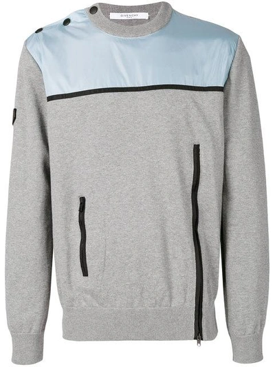 Shop Givenchy Zip-detailed Panelled Sweatshirt - Grey