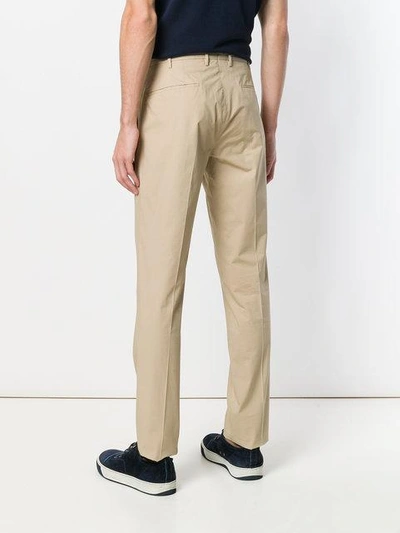 Shop Incotex Creased Straight Leg Trousers In Brown