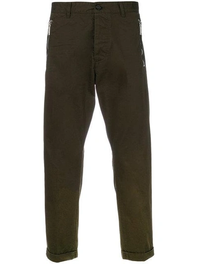Shop Dsquared2 Cropped Zip Trousers In Green