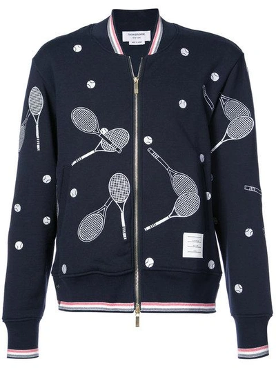 Shop Thom Browne Tennis Embroidery Zipped Sweatshirt