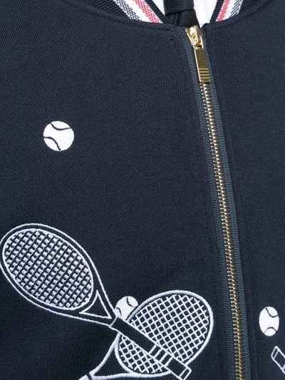 Shop Thom Browne Tennis Embroidery Zipped Sweatshirt