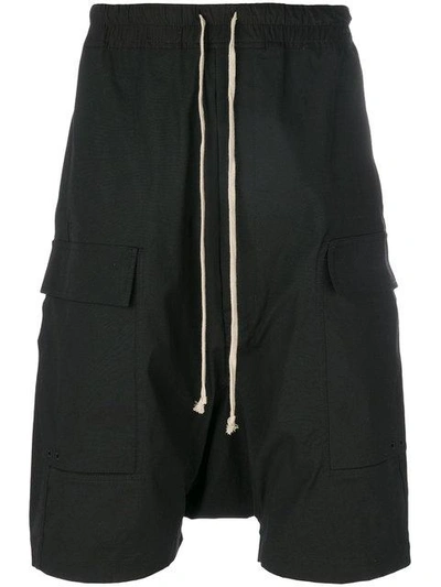 Shop Rick Owens Drop Crotch Cargo Shorts In Black