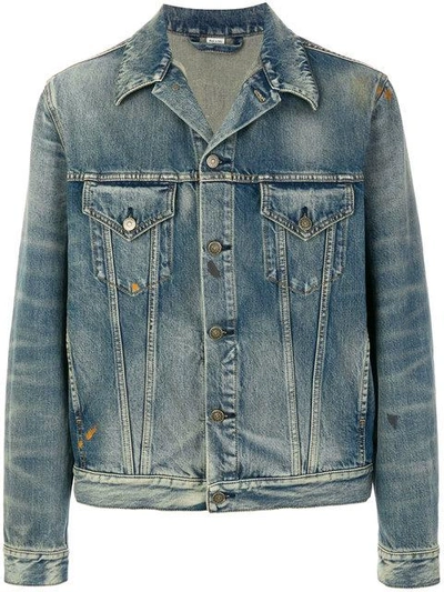 Shop Gucci Tiger-embroidered Denim Jacket - Blue