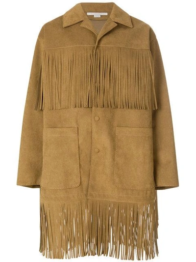Shop Stella Mccartney Fringed Buttoned Coat In Neutrals