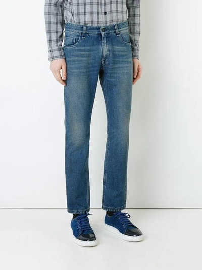 Shop Fendi Illustrate Slim-fit Jeans - Blue