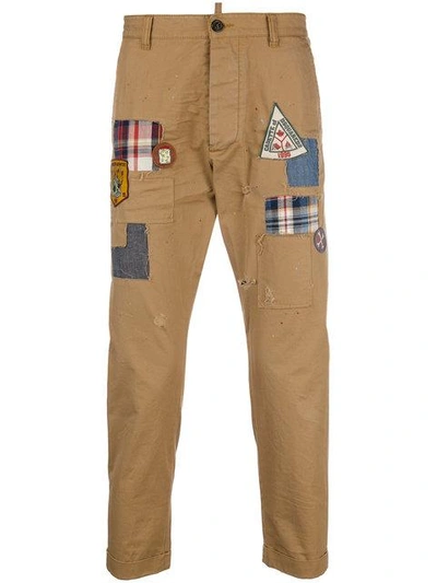 Shop Dsquared2 Cropped Badge Chinos In Brown