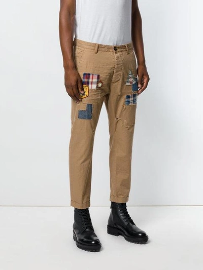 Shop Dsquared2 Cropped Badge Chinos In Brown