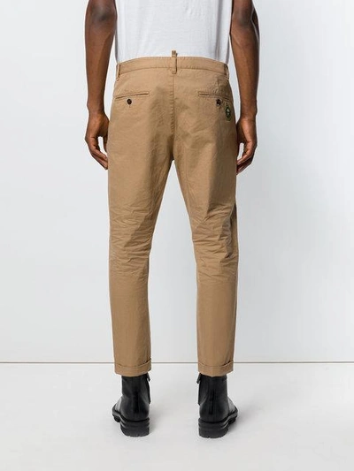 Shop Dsquared2 Cropped Badge Chinos In Brown