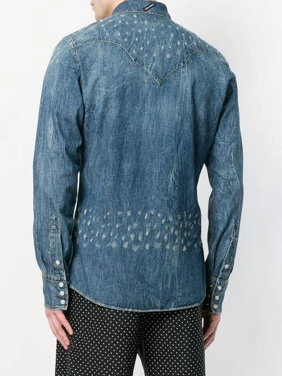 Shop Dolce & Gabbana Logo Patch Denim Shirt In Blue
