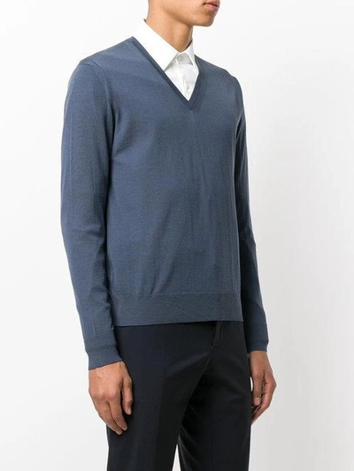 Shop Prada V-neck Pullover In Blue