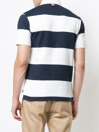 Shop Thom Browne Short Sleeve Polo With 4-bar Stripe In Blue And White Rugby Stripe