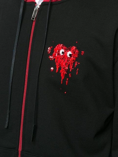Shop Christian Dada Beaded Heart Hooded Jacket In Black