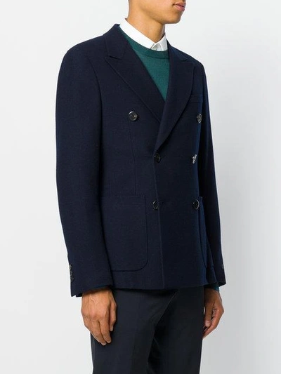 Shop Prada Double Breasted Blazer In Blue