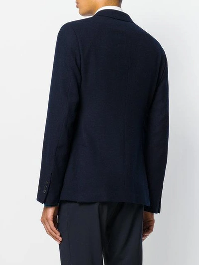 Shop Prada Double Breasted Blazer In Blue