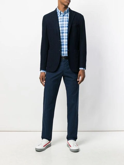 Shop Hugo Boss Tailored Fitted Trousers In Blue