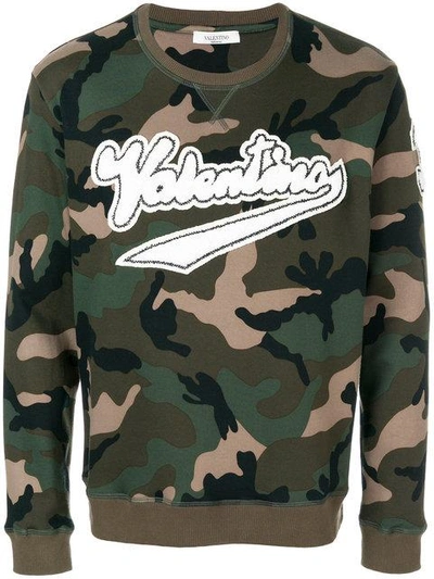 Shop Valentino Logo Patch Camouflage Sweatshirt In Green