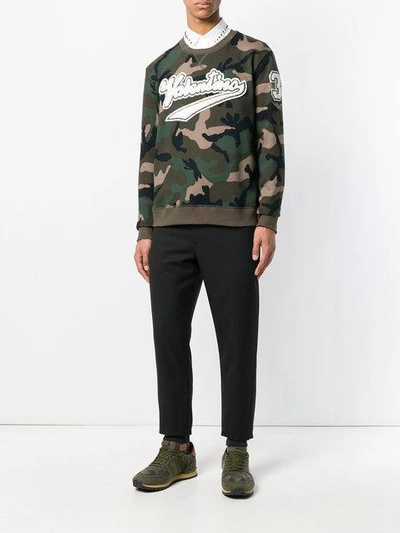 Shop Valentino Logo Patch Camouflage Sweatshirt In Green