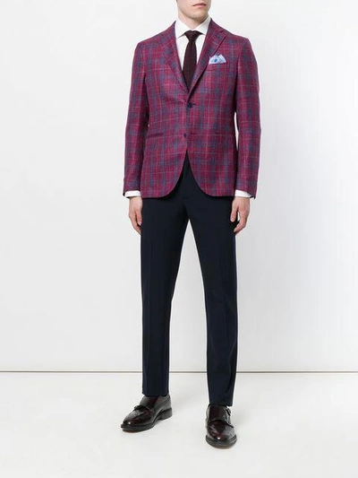 Shop Cantarelli Plaid Fitted Jacket In Pink & Purple