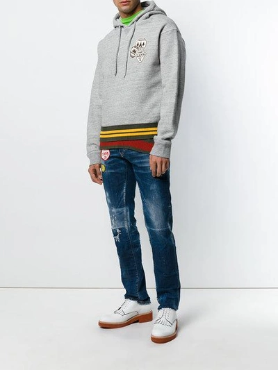 Shop Dsquared2 Patch Hoodie With Double Waistband - Grey