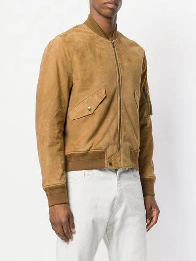 Shop Saint Laurent Suede Bomber Jacket In Brown