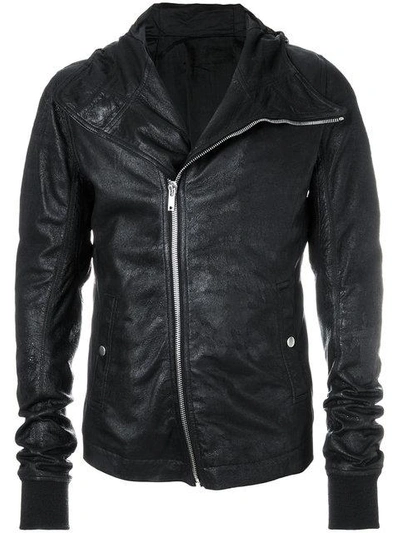 Shop Rick Owens Hooded Biker Jacket In Black