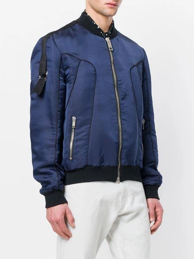 Shop Les Hommes Zipped Pocket Bomber Jacket In Blue
