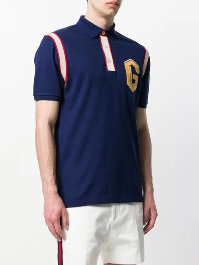 Shop Gucci Embroidered Logo Polo Shirt In Blue