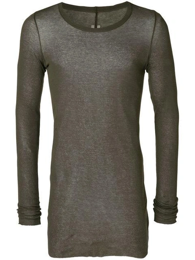 Shop Rick Owens Long Sleeve Long-line T-shirt - Grey