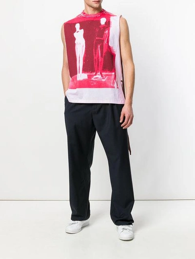Shop Raf Simons Printed Sleeveless T-shirt - Pink