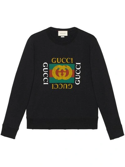 Shop Gucci Cotton Sweatshirt With  Logo In Black