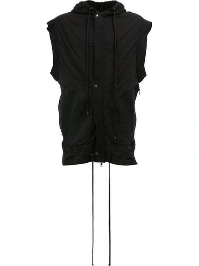 Shop Di Liborio Sleeveless Buttoned Hoodie - Black