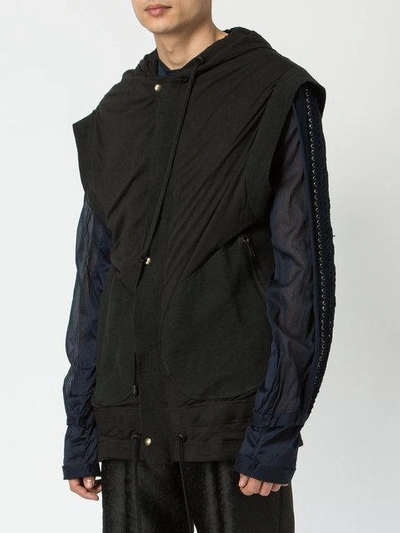 Shop Di Liborio Sleeveless Buttoned Hoodie - Black