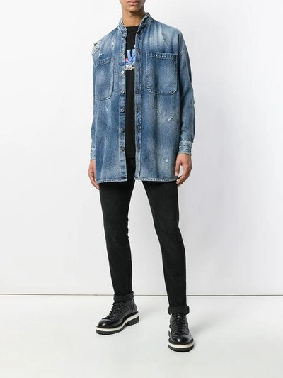 Shop Overcome Stonewashed Distressed Denim Shirt In Blue