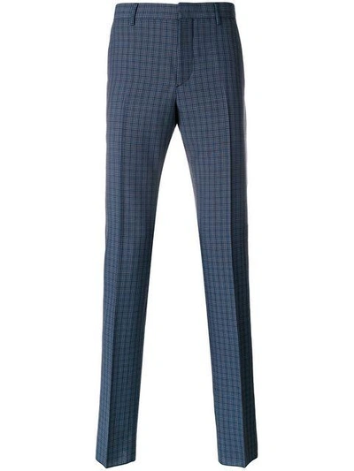 Shop Prada Checked Tailored Trousers - Blue