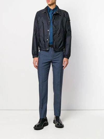 Shop Prada Checked Tailored Trousers - Blue