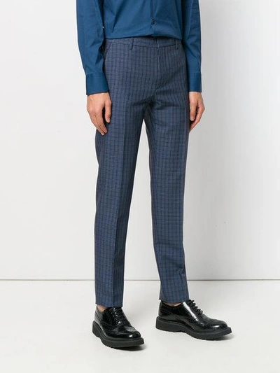 Shop Prada Checked Tailored Trousers - Blue