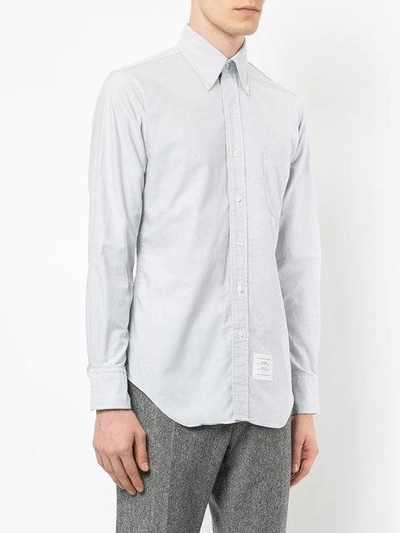 Shop Thom Browne Long Sleeve Button Down With Engineered Red, White And Blue Placket In Medium Grey Oxford