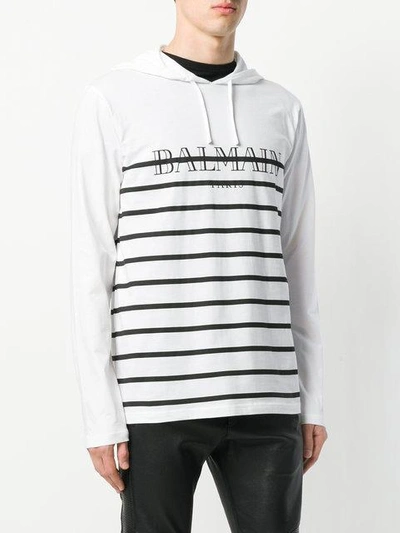 Shop Balmain Striped Logo In White