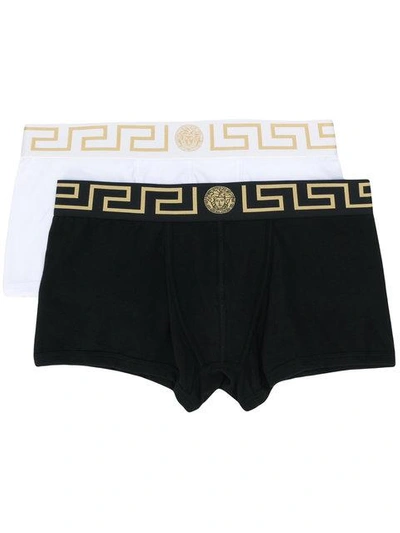 Shop Versace Greek Key Boxer Briefs Set In Black